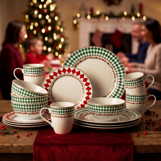 Gold-Trim Porcelain Dinnerware Set