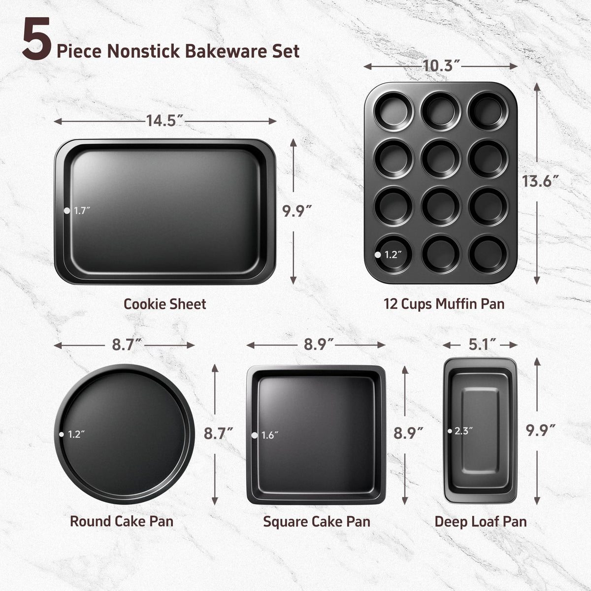 5-Piece Nonstick Bakeware Set for Everyday Baking