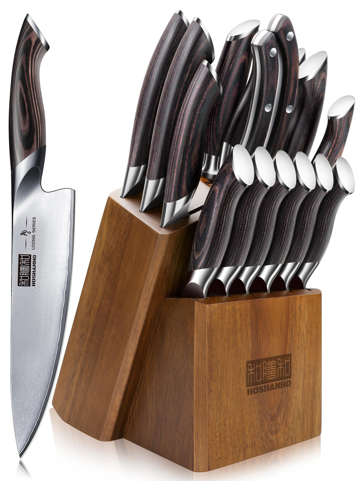 16-Piece Japanese Steel Kitchen Knife Block Set