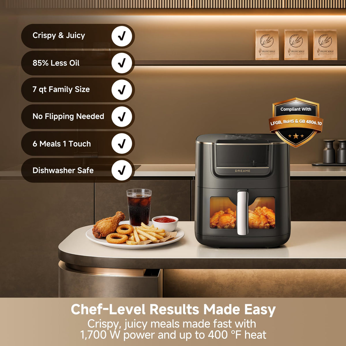 7-Quart Smart Steam Air Fryer With Ceramic Basket