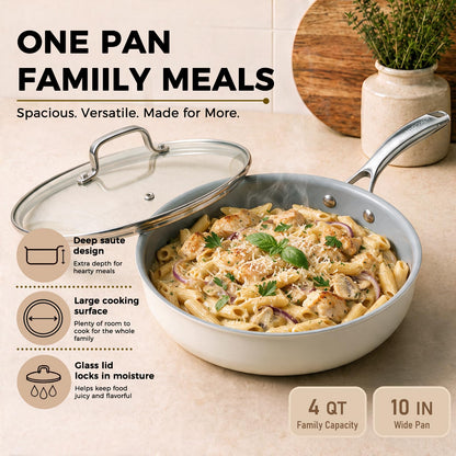Ceramic Nonstick Deep Sauté Pan With Glass Lid
