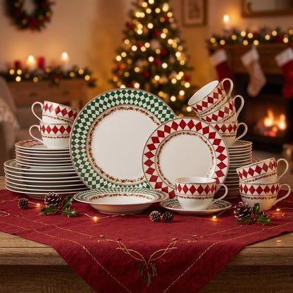 Gold-Trim Porcelain Dinnerware Set