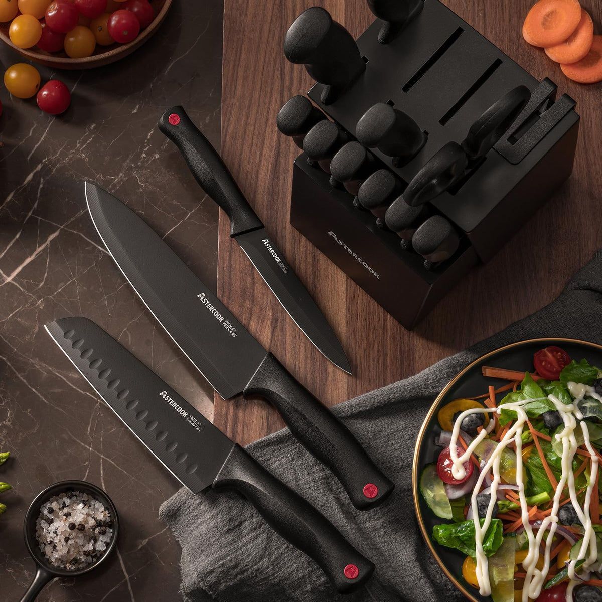 German Stainless Steel Knife Set With Sharpener Block