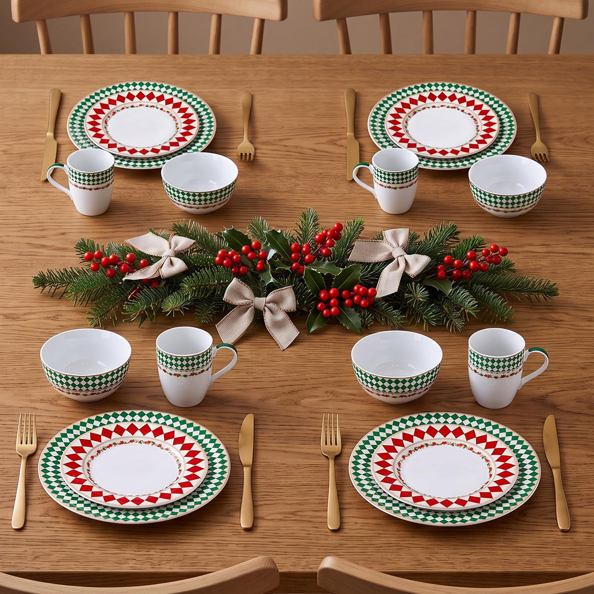 Gold-Trim Porcelain Dinnerware Set