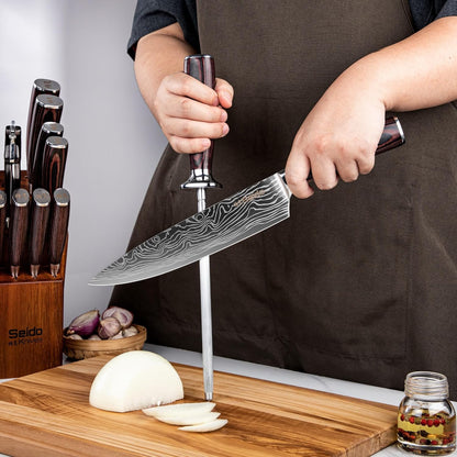 17-Piece Damascus Knife Set With Acacia Wood Block