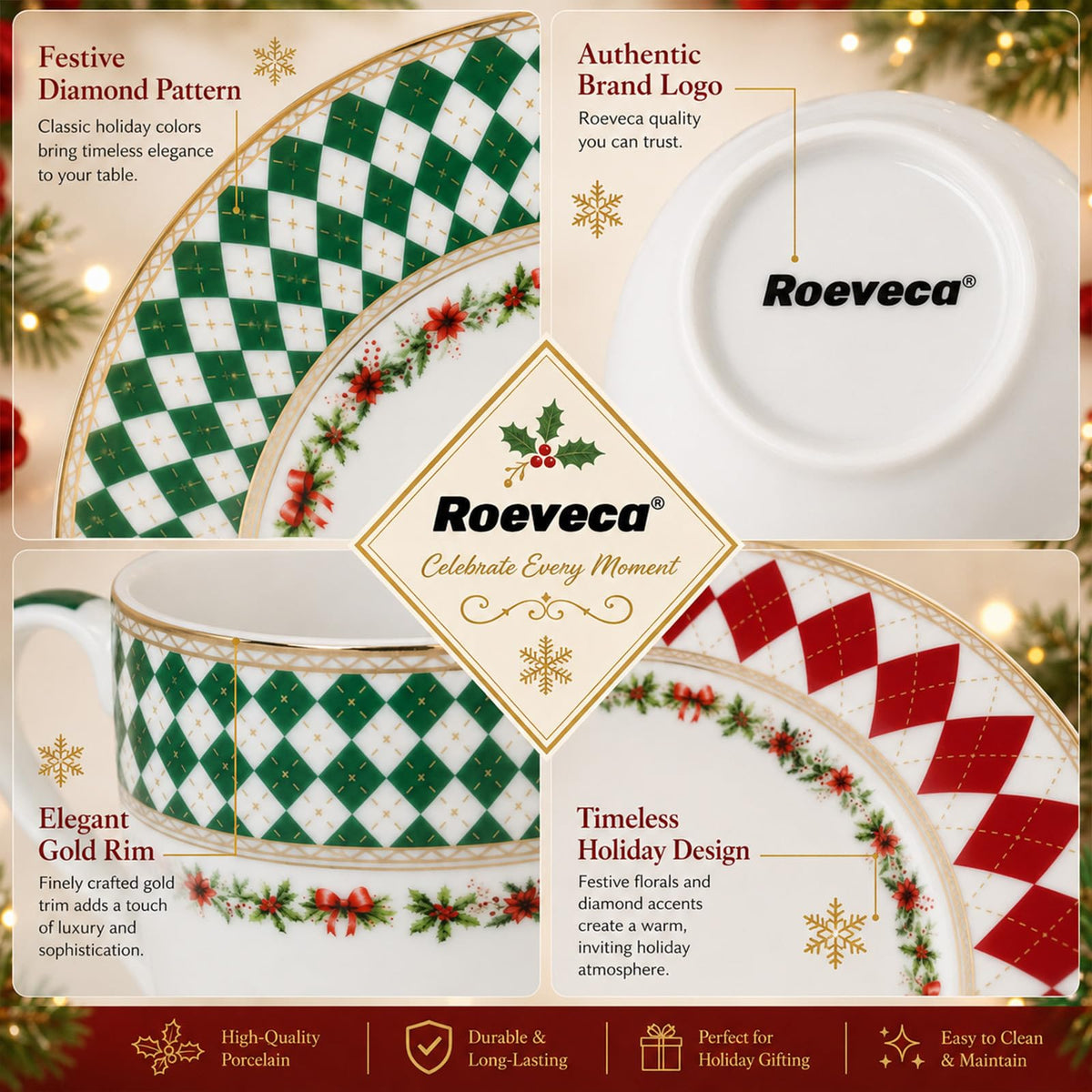 Gold-Trim Porcelain Dinnerware Set