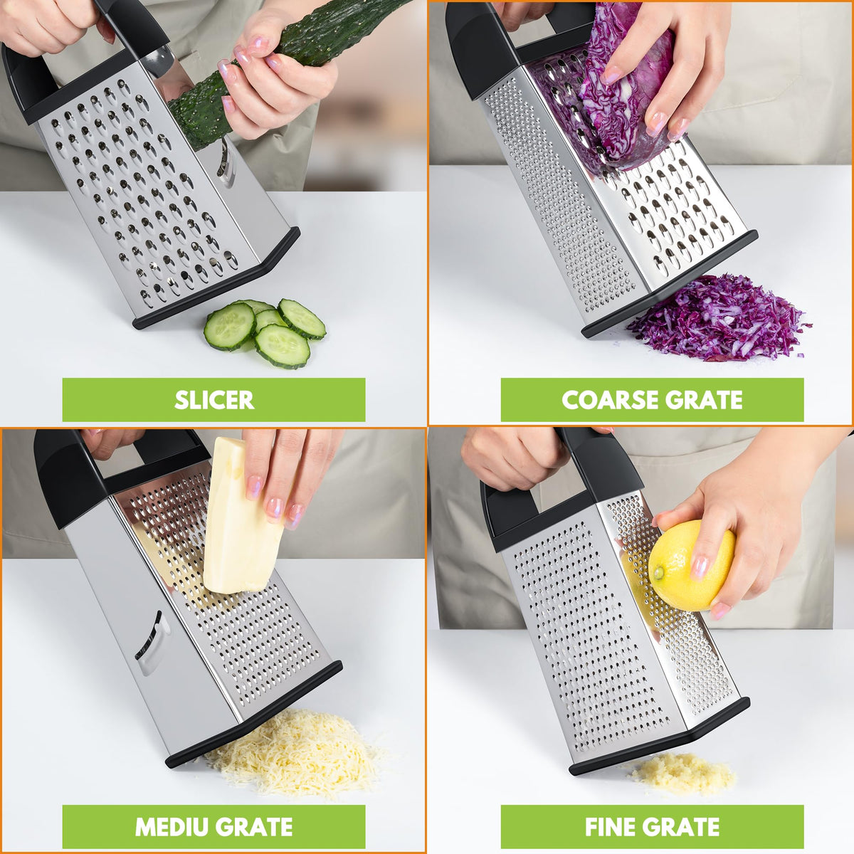 4-Sided Stainless Steel Box Grater With Container