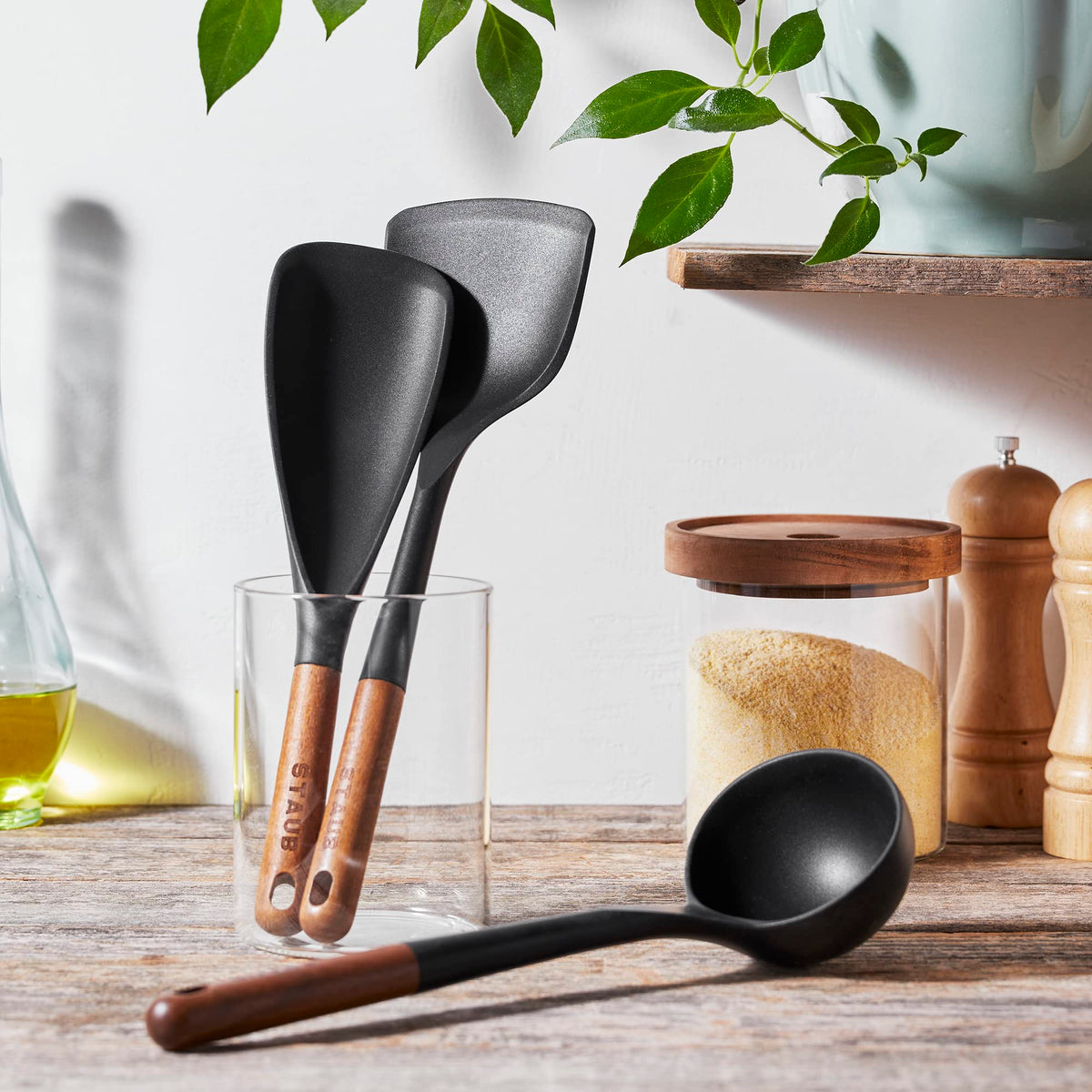 Silicone Cooking Utensil Set With Wood Handles