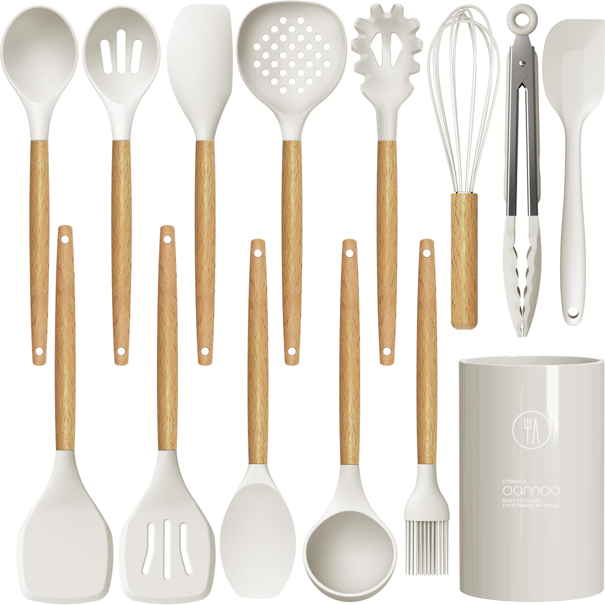 Heat-Resistant Silicone Utensil Set With Wood Handles