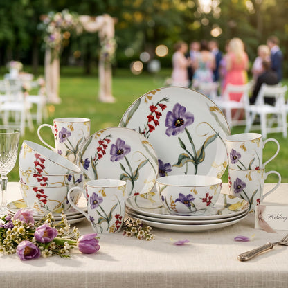 Gold-Trim Porcelain Dinnerware Set